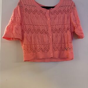 Torrid Pink Lace Knit Cropped Top Short Sleeve Sweater